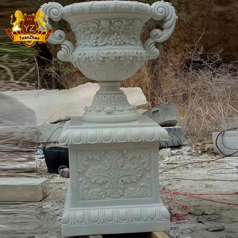 Hand Carving Marble Stone Planter Flowerpots for Garden Decoration