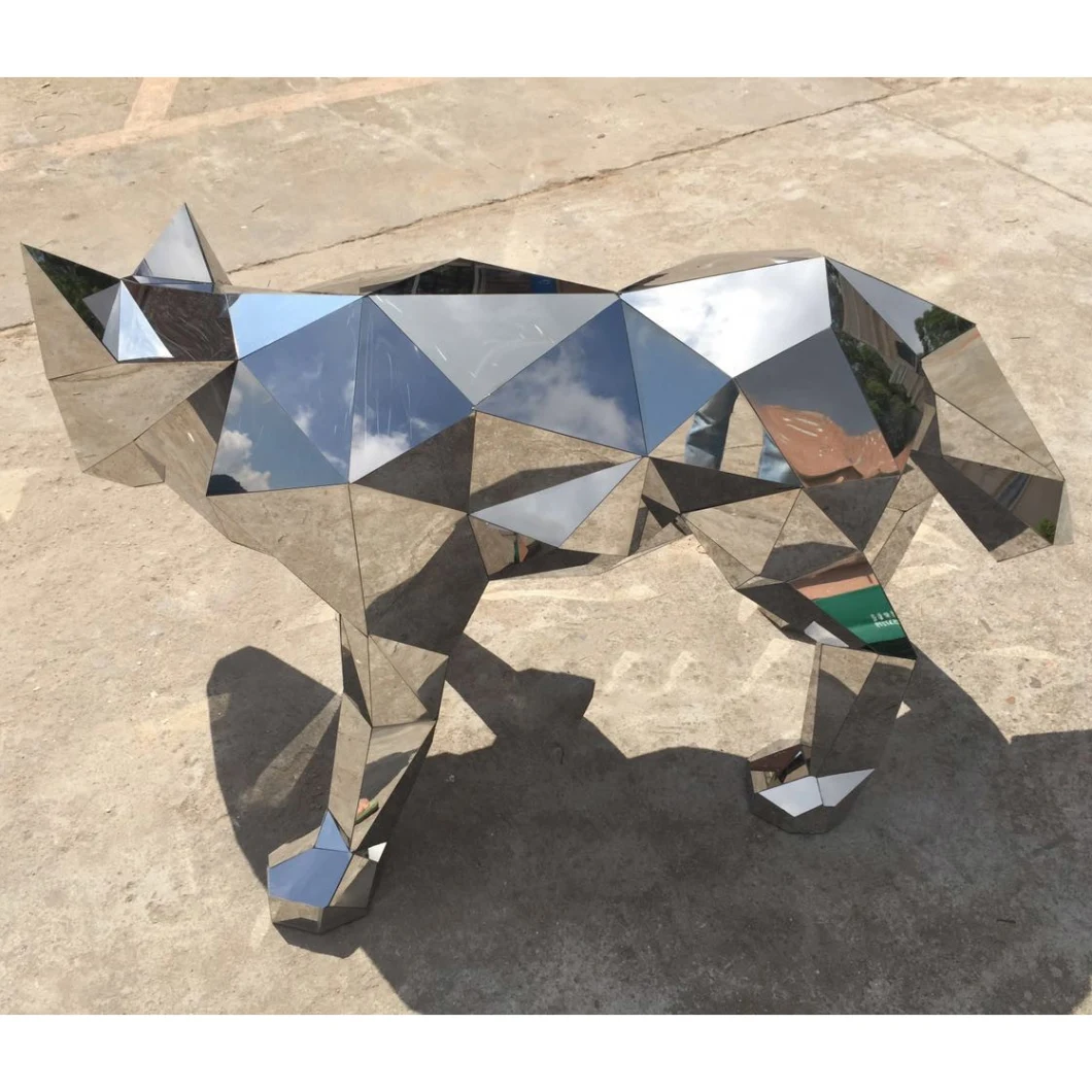 Mosaic Walking Fox Steel Mirror Sculpture Metal Home Craft