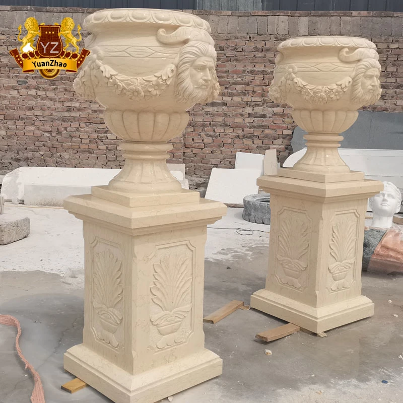 Hand Carving Marble Stone Planter Flowerpots for Garden Decoration