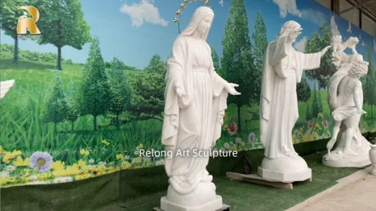 Custom Outdoor Religious Marble Stone Sculptures Hand Carved Classic White Marble St Mary Statue