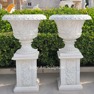 Exquisite Large Marble Planter Natural Stone Flowerpot for Garden Decoration