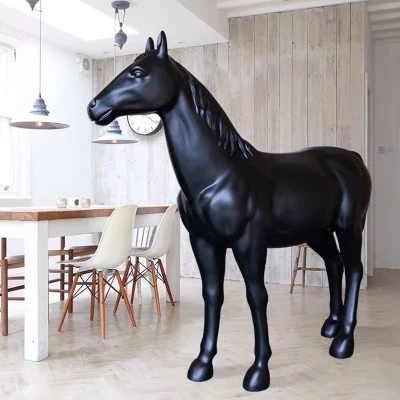 Yard Decoration Outdoor Decor Life Size Resin Animal Fiberglass Black Horse Statue