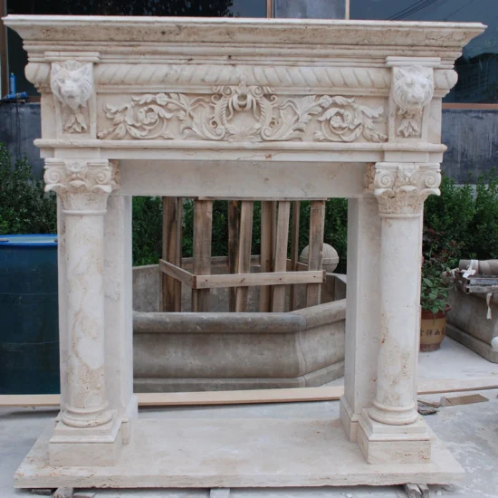 White Marble Stone Fireplace with Flower Carving for Home Decoration