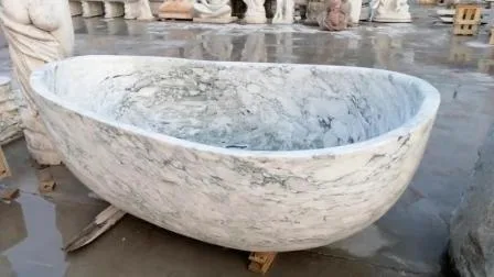 Blve Handcarved Freestanding Solid Stone Bathroom Bath Tub White Marble Bathtub