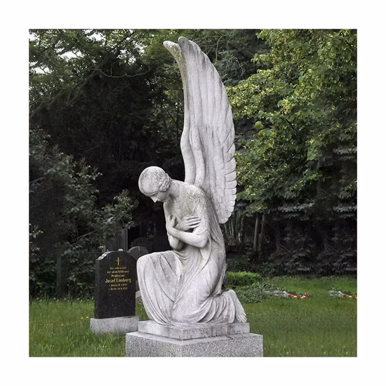Garden Decoration Monument White Marble Stone Beautiful Angel Tombstone Statue Sculpture