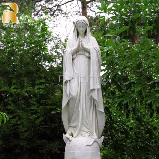 Custom Outdoor Religious Marble Stone Sculptures Hand Carved Classic White Marble St Mary Statue