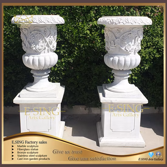 Hand Carving Marble Stone Planter Flowerpots for Garden Decoration