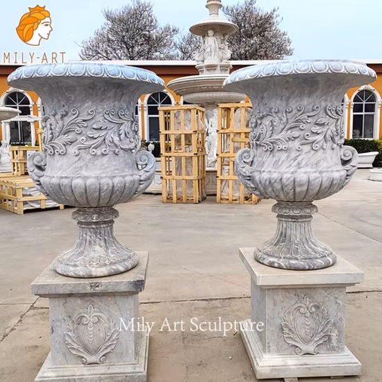 Custom Garden Hand Carved White Marble Flowerpot for Decreation