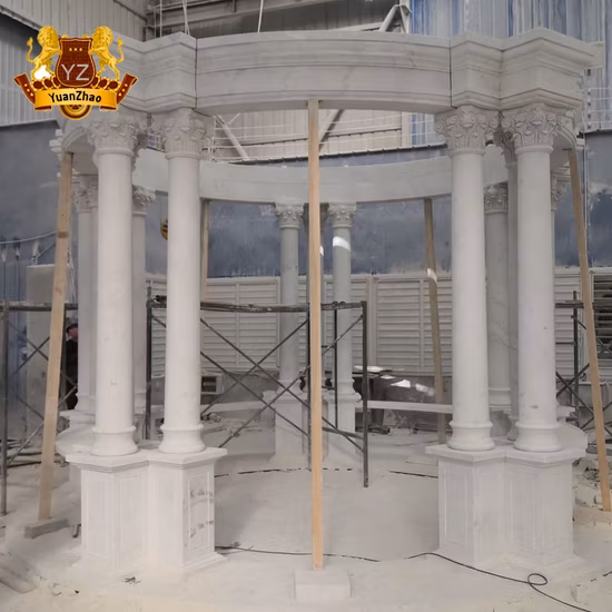 Garden Stone Products Large White Stone Marble Wedding Gazebo with Iron Dome