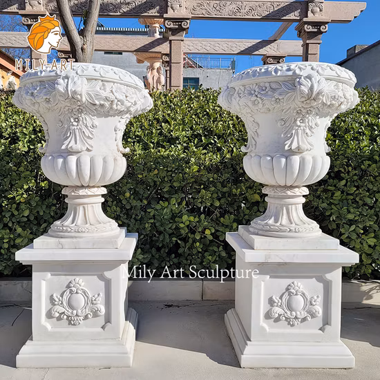 Exquisite Large Marble Planter Natural Stone Flowerpot for Garden Decoration