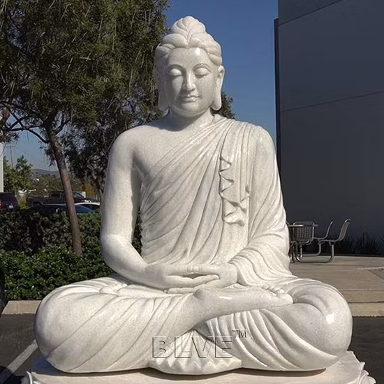 Factory Custom Garden Decoration Pure White Stone Marble Sitting Buddha Statue for Wholesale