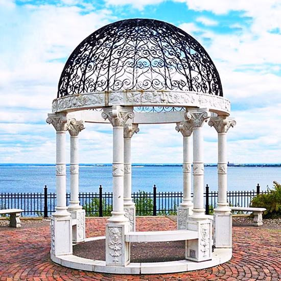 Hand Carved Natural Stone Large Outdoor Garden Stone Pavilion Marble Gazebo for Sale