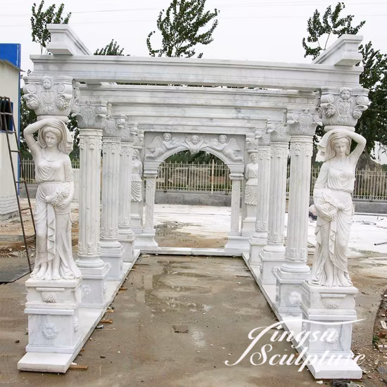 Garden Furniture Outdoor Life Size Stone Marble Gazebo with Iron Dome Top