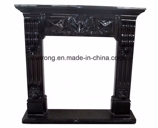 Natural Black Marble Mantel Stone Fireplace for Home and Hotel Decoration